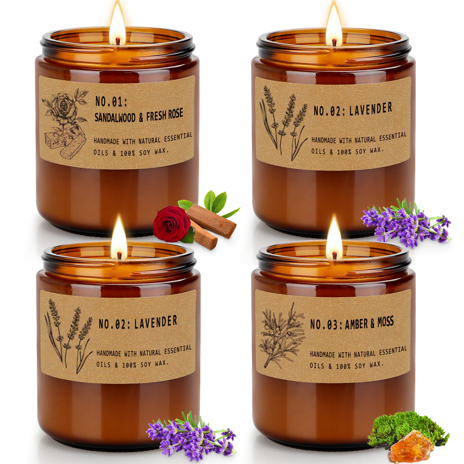 Candles for Home Scented, 4 Pack 28 Oz Candles Gifts for Women, Large Soy Scented Candles, Lavender Fresh Rose Long Lasting Arom